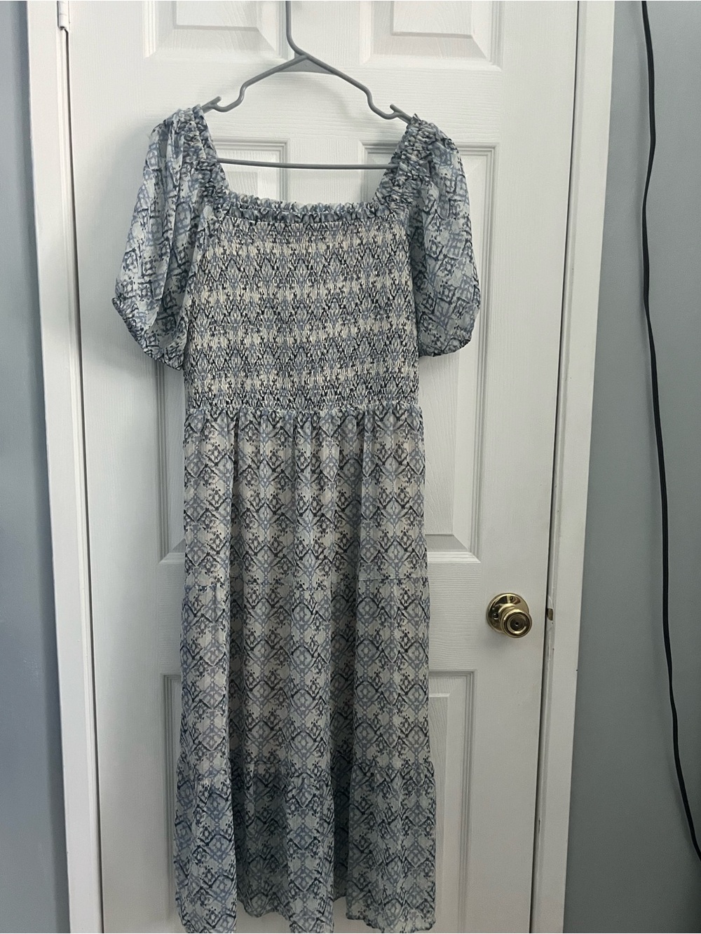 Lucky Brand Smocked Square-Neck Maxi Dress in Light Blue